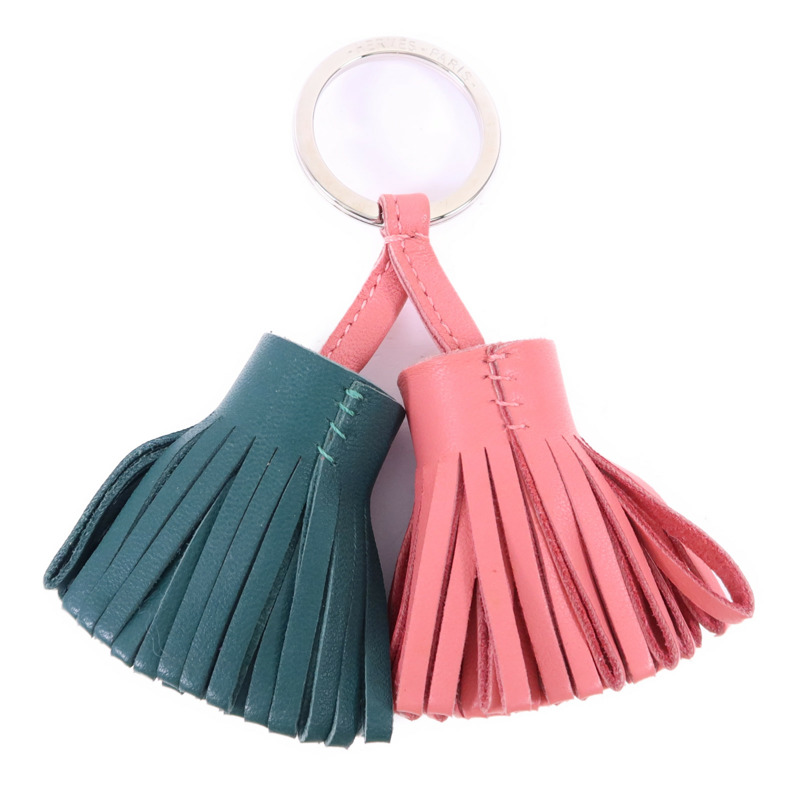 HERMES Milo皮革Carmen Duo Key Ring銀扣鎖匙扣-0