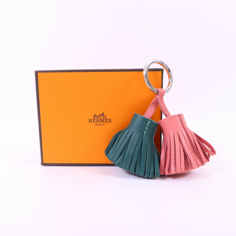 HERMES Milo皮革Carmen Duo Key Ring銀扣鎖匙扣-11