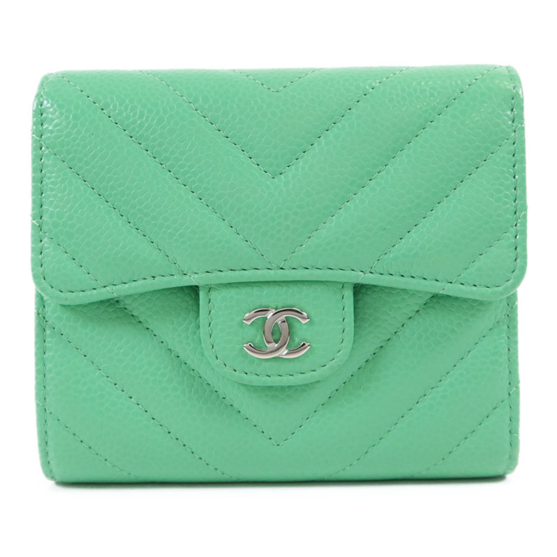 CHANEL 牛皮皮革Three-fold Wallet銀扣錢包-0