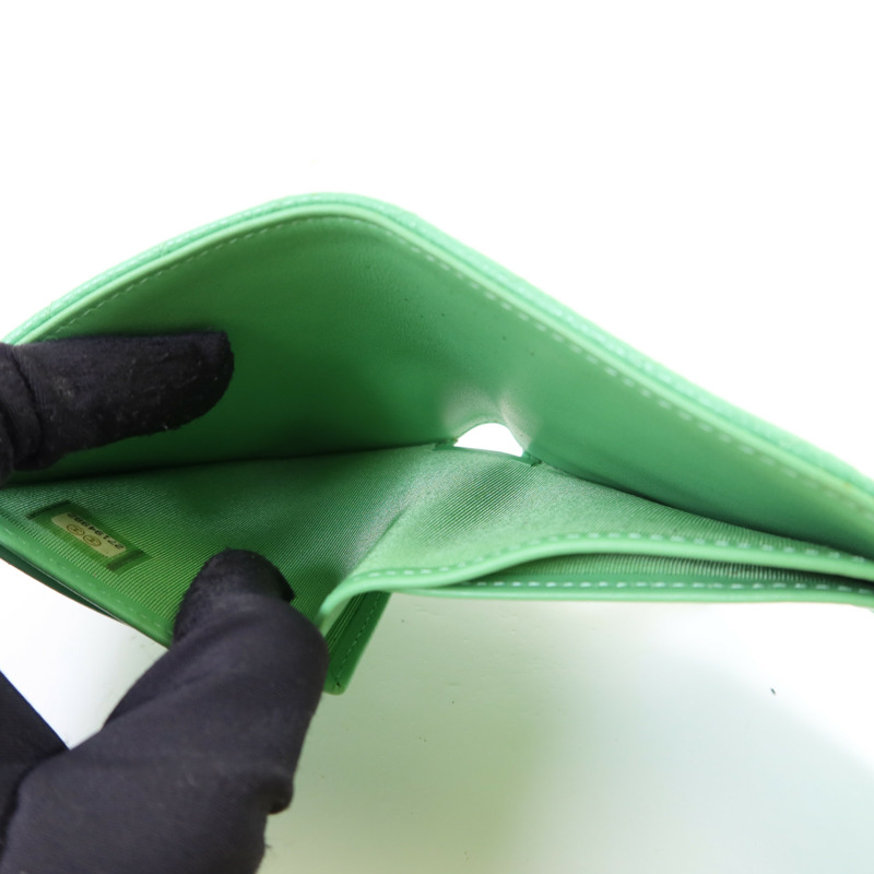 CHANEL 牛皮皮革Three-fold Wallet銀扣錢包-5