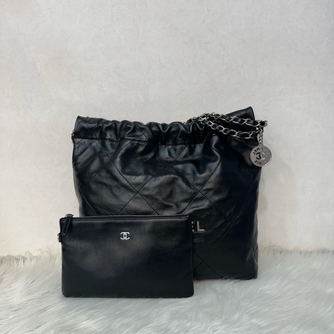 Chanel AS3260 黑皮銀鏈22bag 小號