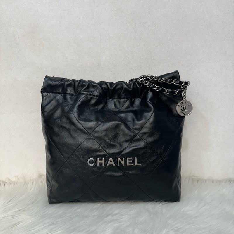 Chanel AS3260 黑皮銀鏈22bag 小號-1