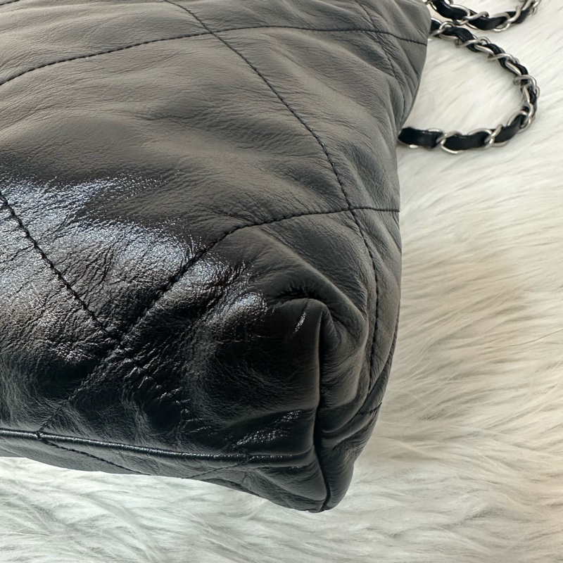 Chanel AS3260 黑皮銀鏈22bag 小號-6