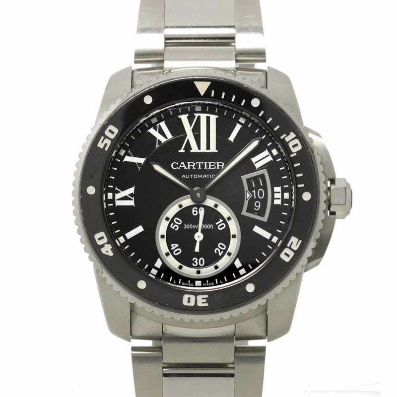 卡地亞 Calibre de Diver W7100057 男士腕錶,附日期顯示,黑色,自動上鍊機芯-0