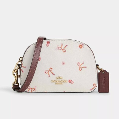 【COACH】印花防刮半月包-米白