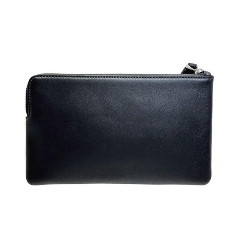 【COACH】縫線LOGO皮革手拿包-黑色-1