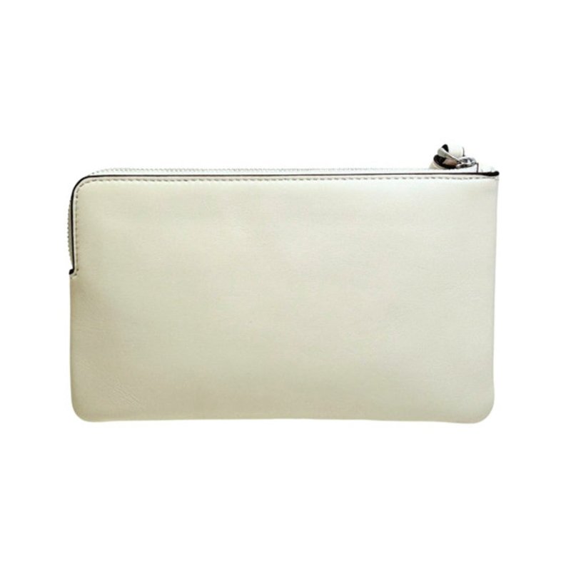 【COACH】縫線LOGO皮革手拿包-白色-1