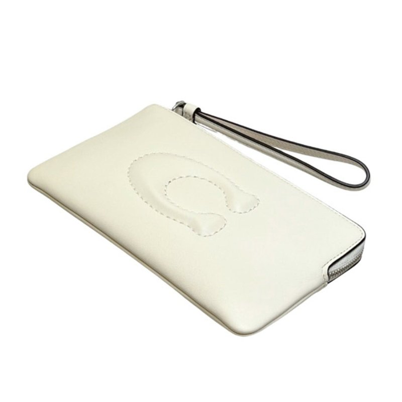 【COACH】縫線LOGO皮革手拿包-白色-2