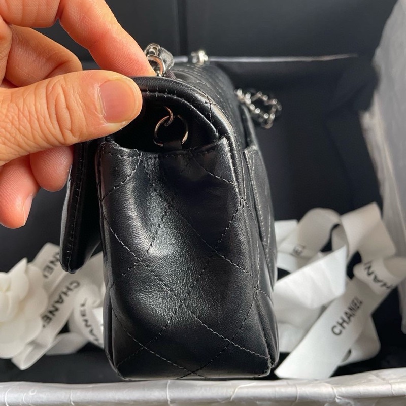 CHANEL MINI CF 黑銀 20cm 羊皮-3