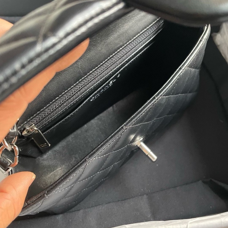 CHANEL MINI CF 黑銀 20cm 羊皮-9