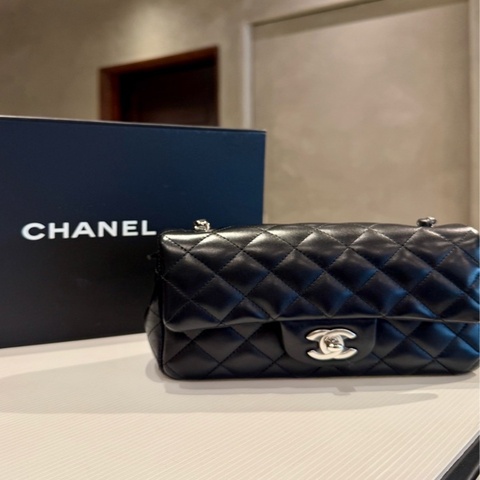 CHANEL MINI CF 黑銀 20cm 羊皮