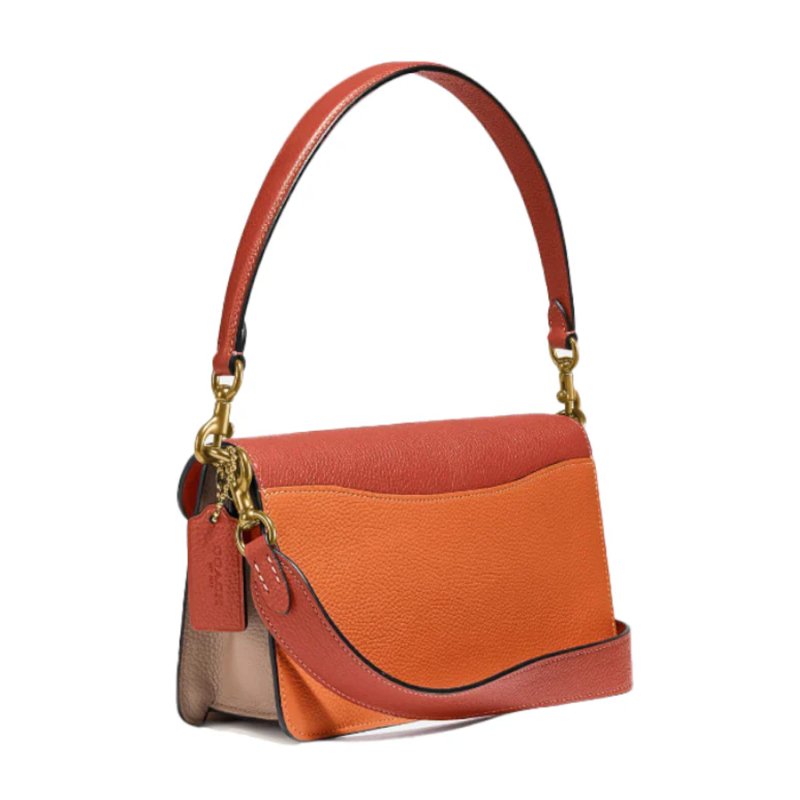【COACH】專櫃款撞色手提/斜背兩用包-咖啡桔-1