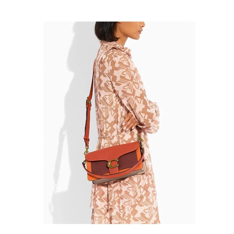 【COACH】專櫃款撞色手提/斜背兩用包-咖啡桔-5