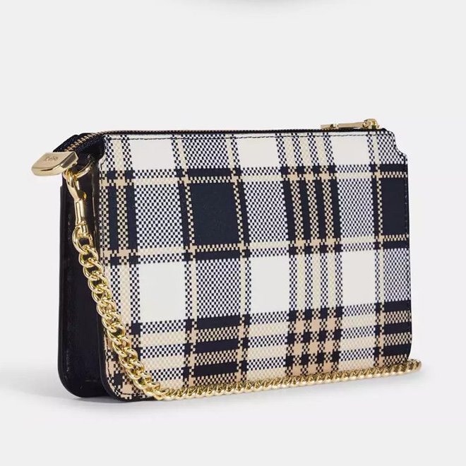 【COACH】格紋鍊條子母包-深藍白格紋-2