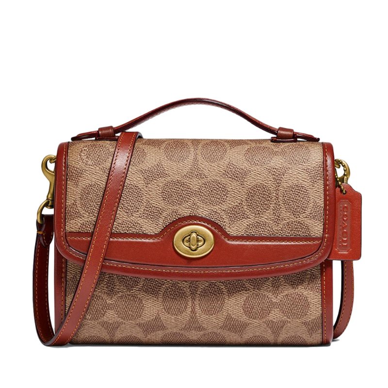 【COACH】經典老花皮革手提/斜背包-卡其駝-0