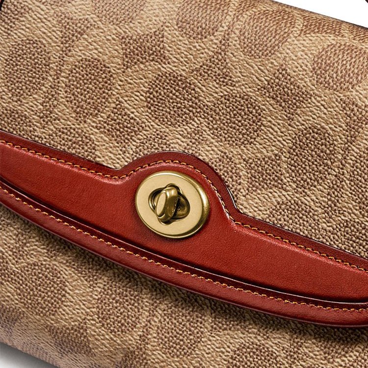 【COACH】經典老花皮革手提/斜背包-卡其駝-3