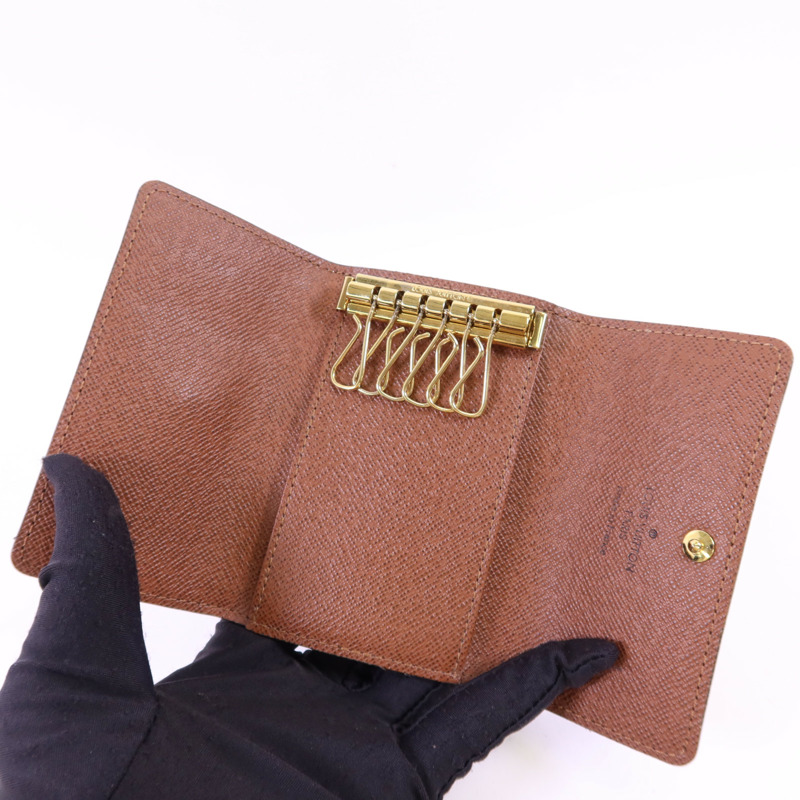 LOUIS VUITTON Monogram 6 Key Holder金扣鎖匙包棕色-4