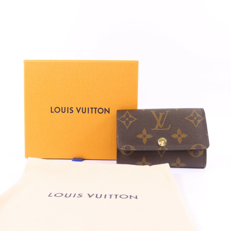 LOUIS VUITTON Monogram 6 Key Holder金扣鎖匙包棕色-14