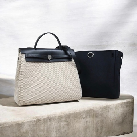 「JL精品代購」 98新 Hermes 愛馬仕 herbag 黑白熊貓色 兩包可替換