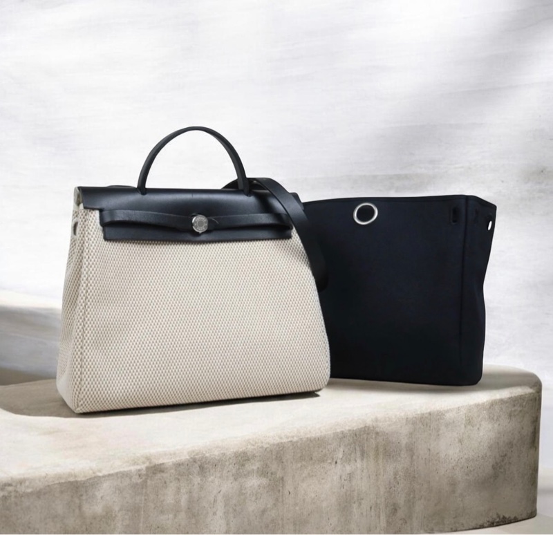 「JL精品代購」 98新 Hermes 愛馬仕 herbag 黑白熊貓色 兩包可替換-0