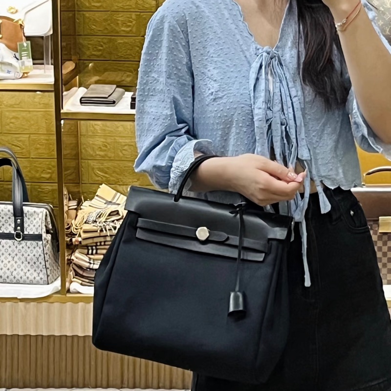 「JL精品代購」 98新 Hermes 愛馬仕 herbag 黑白熊貓色 兩包可替換-2