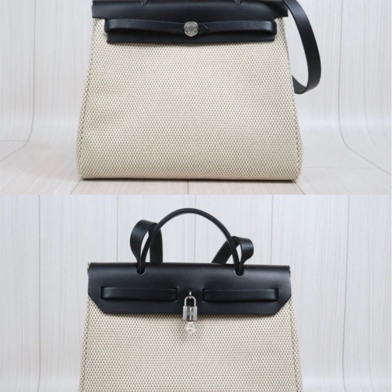「JL精品代購」 98新 Hermes 愛馬仕 herbag 黑白熊貓色 兩包可替換-3