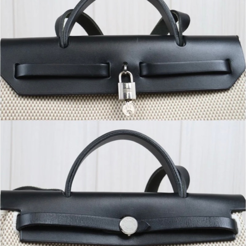 「JL精品代購」 98新 Hermes 愛馬仕 herbag 黑白熊貓色 兩包可替換-11