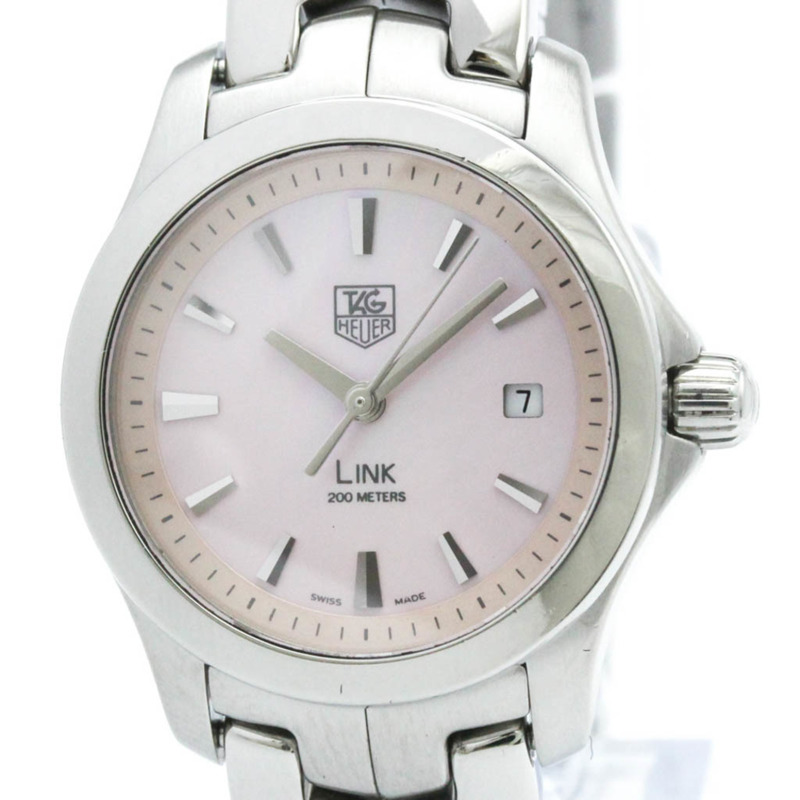 TAG HEUER 豪雅 Link 系列粉紅珍珠貝母錶盤精鋼石英女錶 WJF1312 拋光款-0