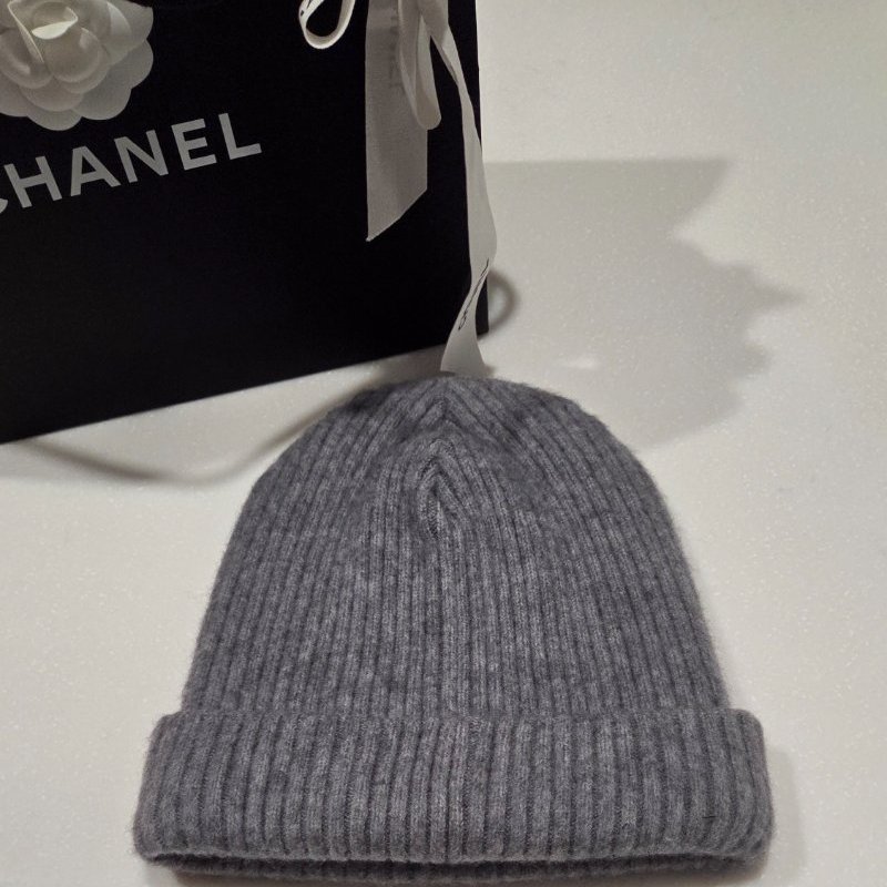 禮物～ Chanel香奈兒經典珠片刺繡logo灰色100%Cachemire羊毛針織帽/ 冷帽/ 保暖帽/ 超厚毛帽-4