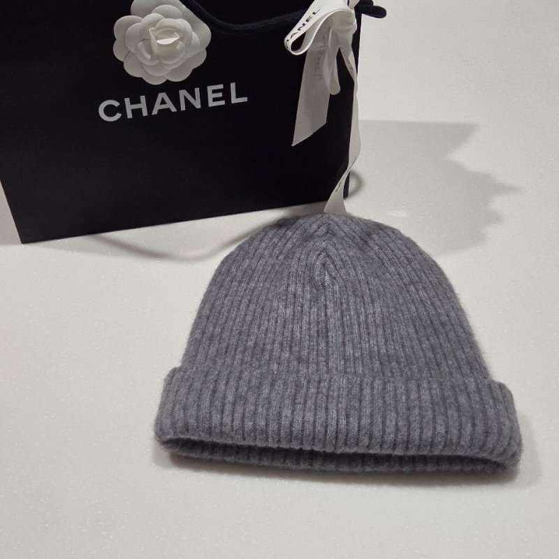 禮物～ Chanel香奈兒經典珠片刺繡logo灰色100%Cachemire羊毛針織帽/ 冷帽/ 保暖帽/ 超厚毛帽-5