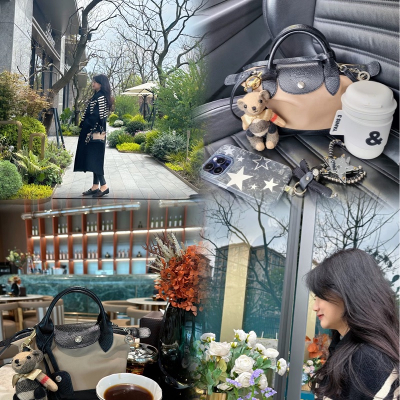 Longchamp 熱門餃子包 特殊款牛皮x羊皮耐用餃子包款 奶茶配黑-1
