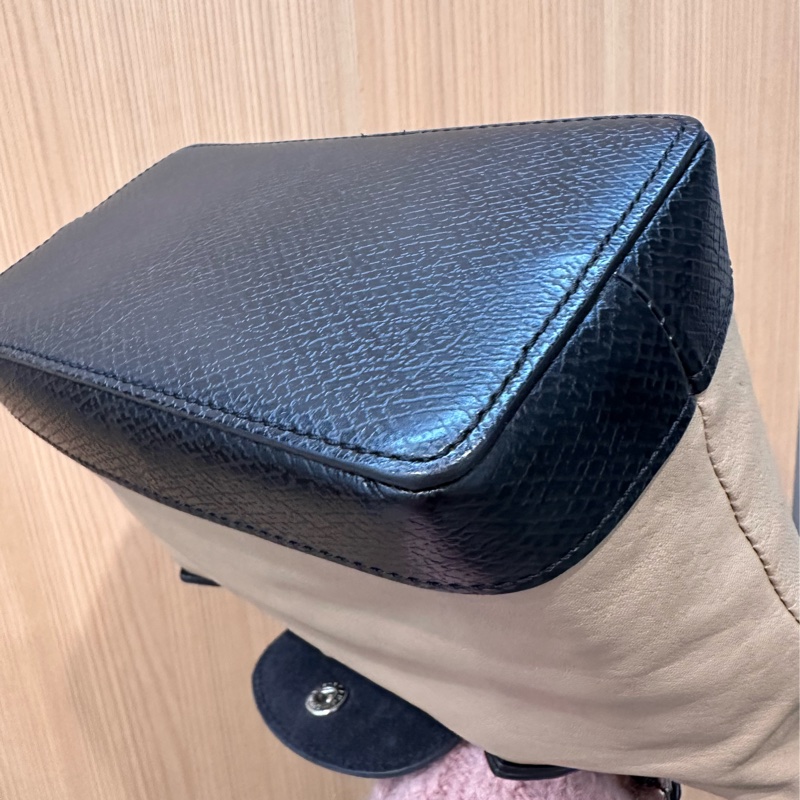 Longchamp 熱門餃子包 特殊款牛皮x羊皮耐用餃子包款 奶茶配黑-15