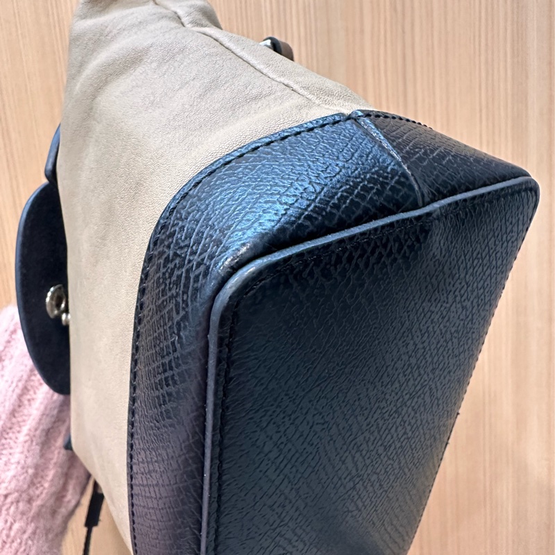 Longchamp 熱門餃子包 特殊款牛皮x羊皮耐用餃子包款 奶茶配黑-18