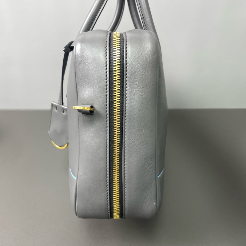Prada 灰色復古保齡球公事包30*18*8.5 98新塵袋肩帶保卡-3
