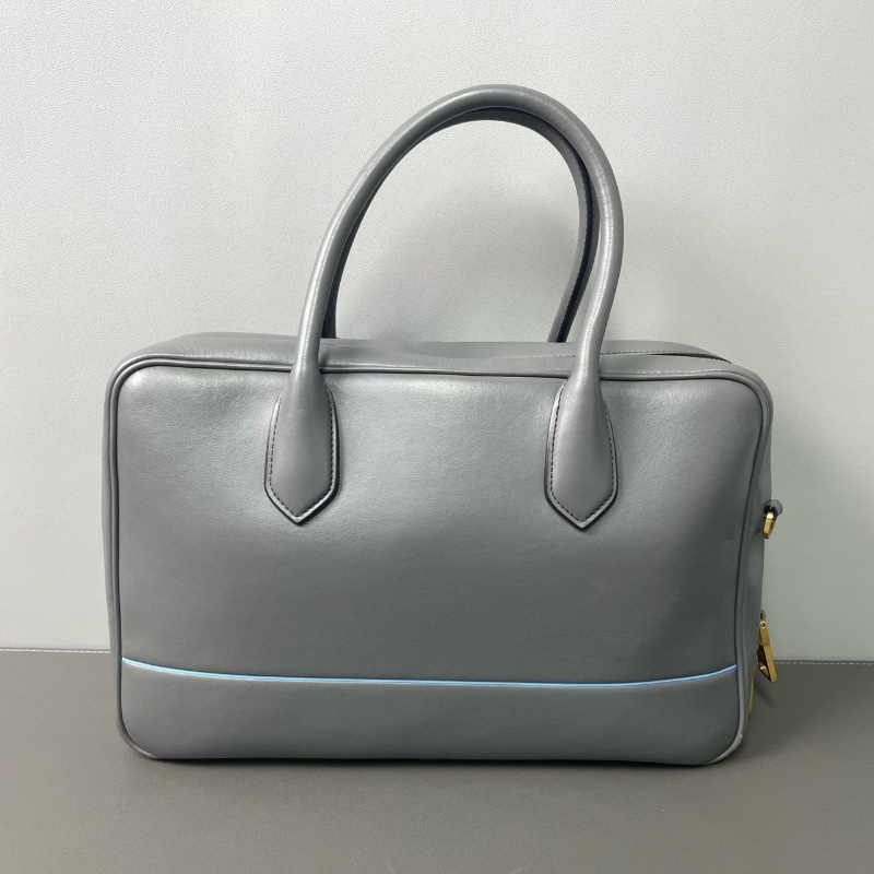 Prada 灰色復古保齡球公事包30*18*8.5 98新塵袋肩帶保卡-7