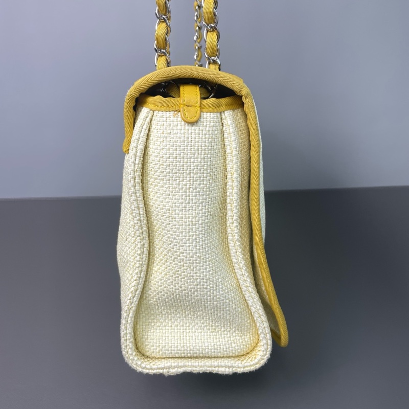 Chanel 黃米色字母沙灘郵差包24*22*10  98新配件塵袋保卡-7