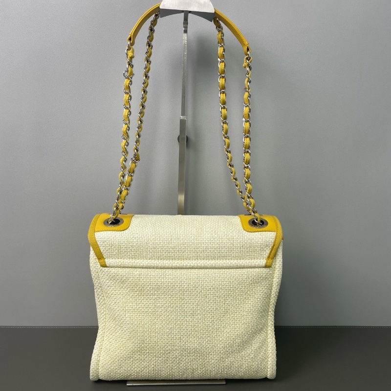 Chanel 黃米色字母沙灘郵差包24*22*10  98新配件塵袋保卡-8