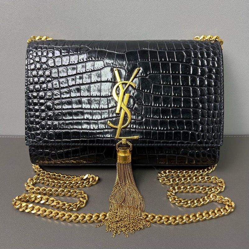 Ysl kate經典黑金鰐魚紋流蘇肩背包19.5*13*5 98新配件塵袋-1