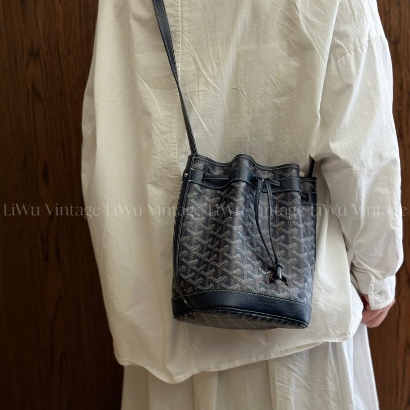 Goyard Petit Flot黑色老花抽繩水桶包 17*23*14 全新閒置塵袋-0