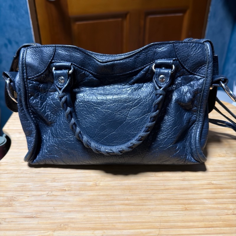 Balenciaga Mini City 深藍銀扣 迷你機車包 斜背肩背兩用 300295-1