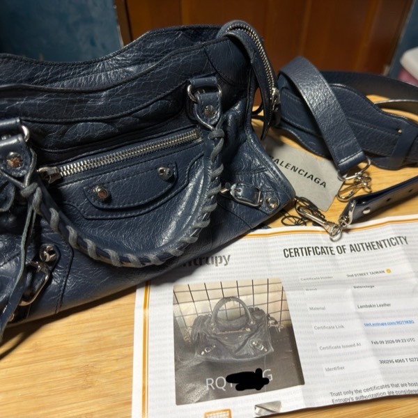 Balenciaga Mini City 深藍銀扣 迷你機車包 斜背肩背兩用 300295-4