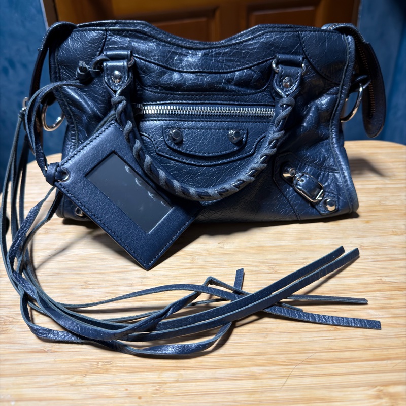 Balenciaga Mini City 深藍銀扣 迷你機車包 斜背肩背兩用 300295-5