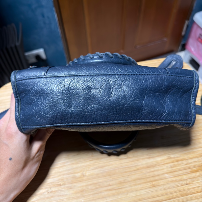 Balenciaga Mini City 深藍銀扣 迷你機車包 斜背肩背兩用 300295-7