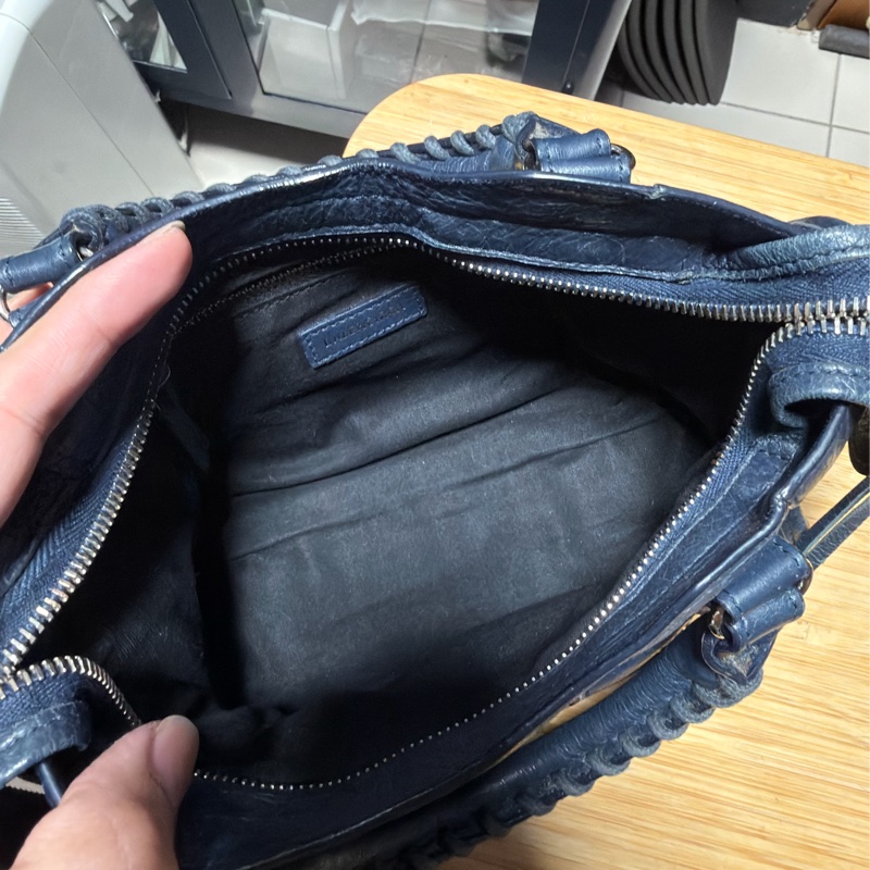 Balenciaga Mini City 深藍銀扣 迷你機車包 斜背肩背兩用 300295-8