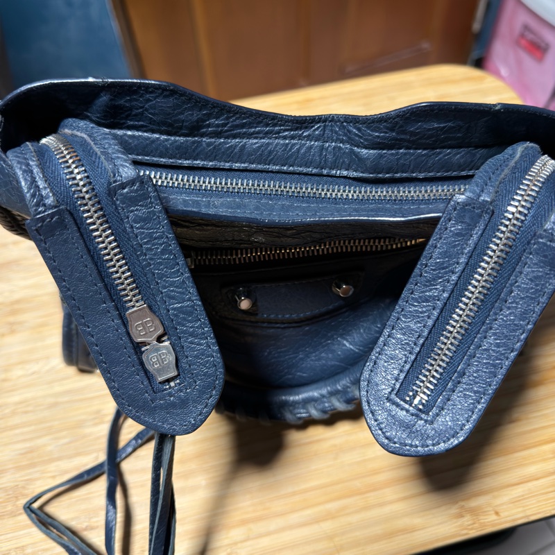 Balenciaga Mini City 深藍銀扣 迷你機車包 斜背肩背兩用 300295-10