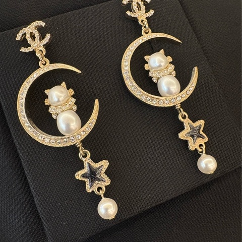 Chanel 香奈兒 雙月貓咪耳環