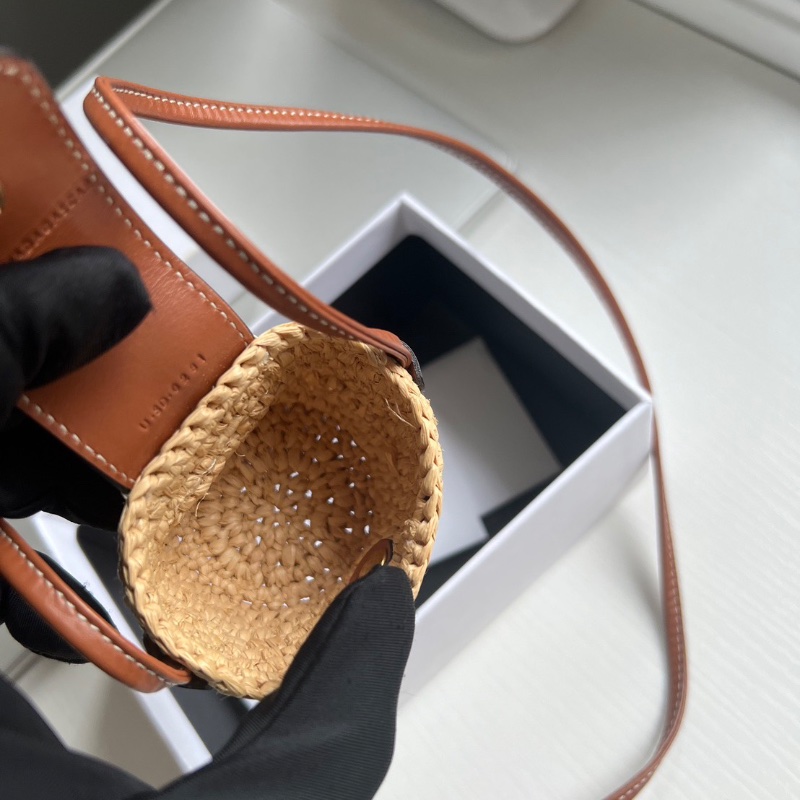 Celine草編耳機包斜背包凱旋門大logo 99新配件盒子塵袋-3