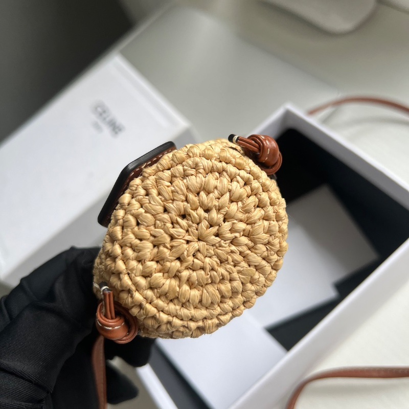 Celine草編耳機包斜背包凱旋門大logo 99新配件盒子塵袋-5