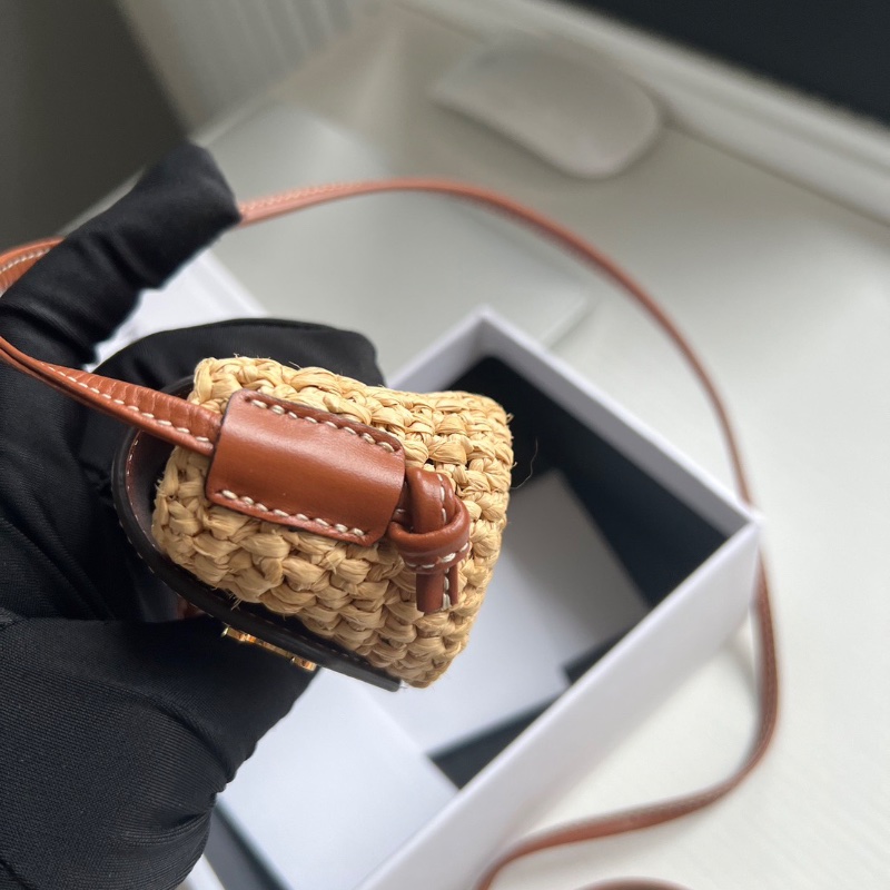 Celine草編耳機包斜背包凱旋門大logo 99新配件盒子塵袋-6