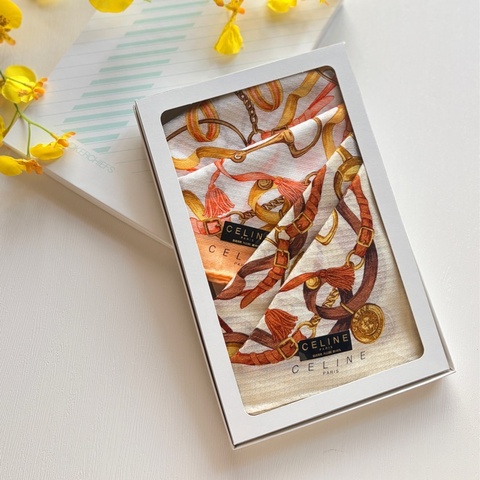 全新未使用 Celine 一套兩條棉質方巾禮盒 小領巾 圍巾 頭巾 日本製